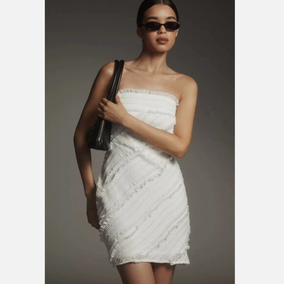 NWT Anthropologie Endless Rose Strapless Textured Fitted Mini White Dress Size M - Picture 1 of 7